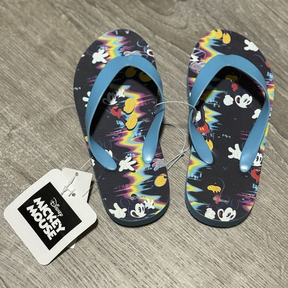 Disney Mickey Mouse Toddler Flip Flops Size EU 19 / US 3-4 Blue Rainbow Wave NWT